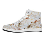 White Gold Grunge Marble Print High Top Leather Sneakers