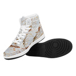 White Gold Grunge Marble Print High Top Leather Sneakers