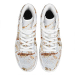 White Gold Grunge Marble Print High Top Leather Sneakers