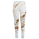 White Gold Grunge Marble Print High-Waisted Pocket Leggings