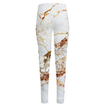 White Gold Grunge Marble Print High-Waisted Pocket Leggings
