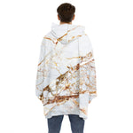 White Gold Grunge Marble Print Hoodie Blanket