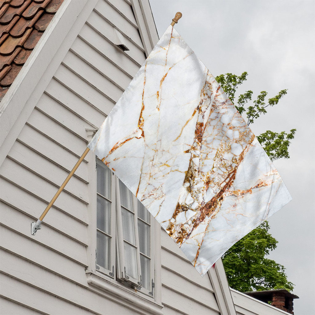 White Gold Grunge Marble Print House Flag