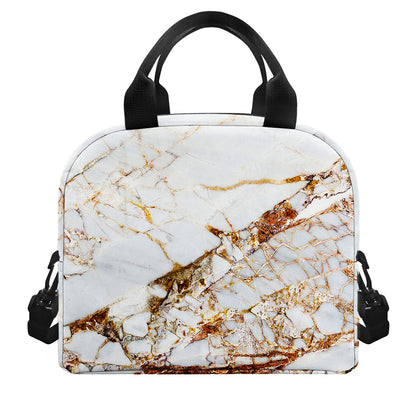 White Gold Grunge Marble Print Insulated Lunch Bag