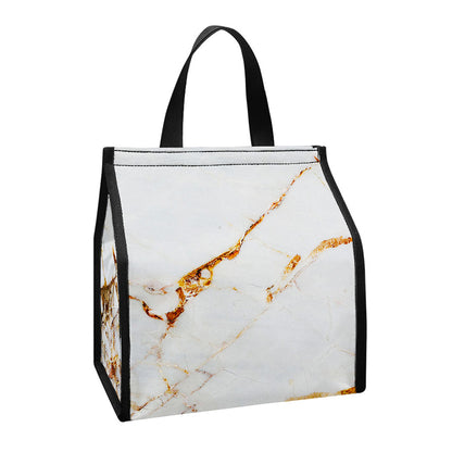 White Gold Grunge Marble Print Insulated Lunch Tote