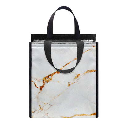 White Gold Grunge Marble Print Insulated Lunch Tote
