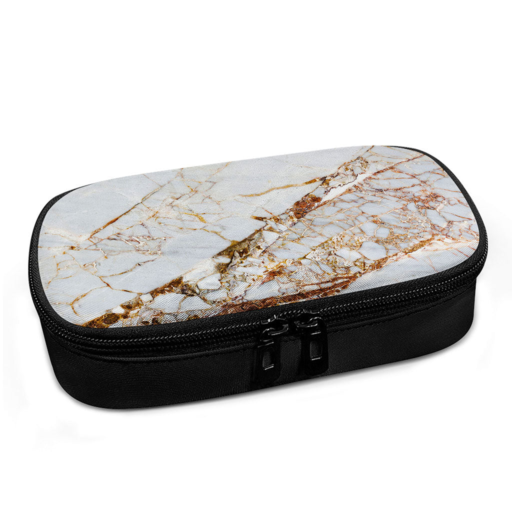 White Gold Grunge Marble Print Insulin Cooler Travel Case