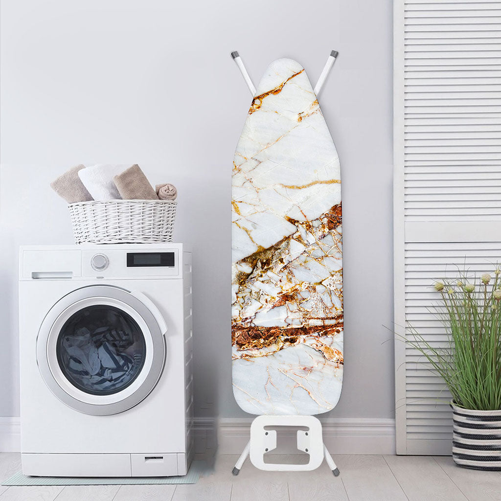 White Gold Grunge Marble Print Ironing Board Cover