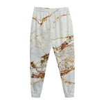 White Gold Grunge Marble Print Jogger Pants