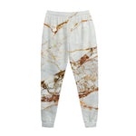 White Gold Grunge Marble Print Jogger Pants