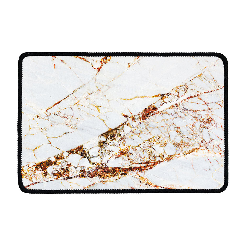 White Gold Grunge Marble Print Kitchen Mat