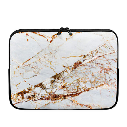 White Gold Grunge Marble Print Laptop Sleeve