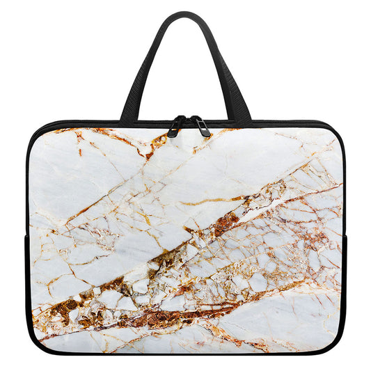 White Gold Grunge Marble Print Laptop Sleeve With Handle