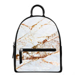 White Gold Grunge Marble Print Leather Backpack