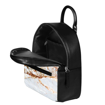 White Gold Grunge Marble Print Leather Backpack