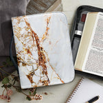 White Gold Grunge Marble Print Leather Bible Cover