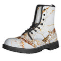 White Gold Grunge Marble Print Lace-Up Boots