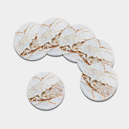 White Gold Grunge Marble Print Leather Coaster Set