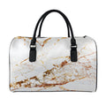 White Gold Grunge Marble Print Leather Duffel Bag