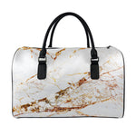 White Gold Grunge Marble Print Leather Duffle Bag