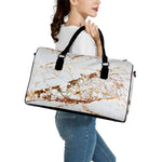 White Gold Grunge Marble Print Leather Duffle Bag