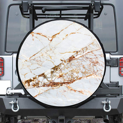 White Gold Grunge Marble Print Leather Spare Tire Cover