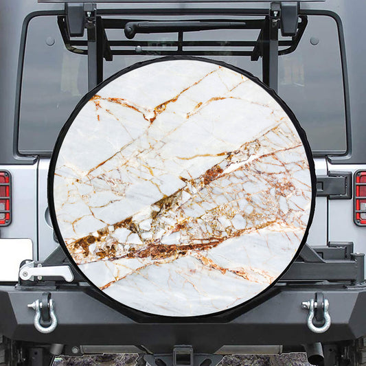 White Gold Grunge Marble Print Leather Spare Tire Cover