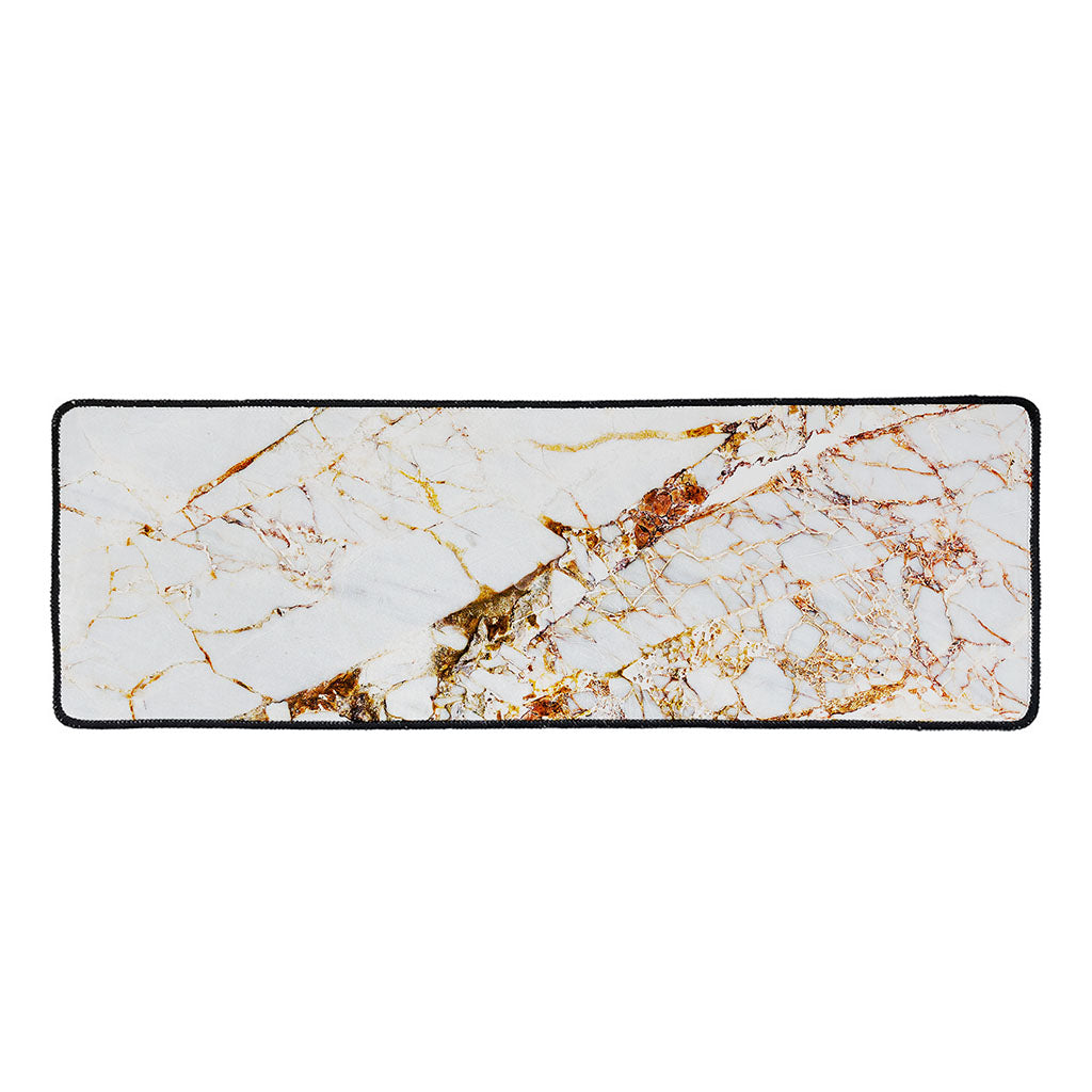 White Gold Grunge Marble Print Long Kitchen Mat