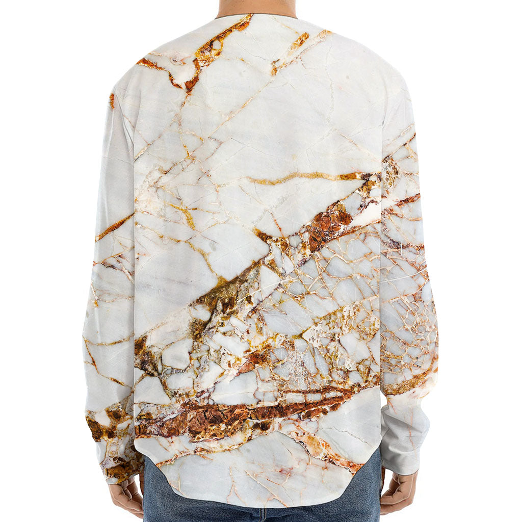 White Gold Grunge Marble Print Long Sleeve Baseball Jersey