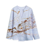 White Gold Grunge Marble Print Long Sleeve Short Coat
