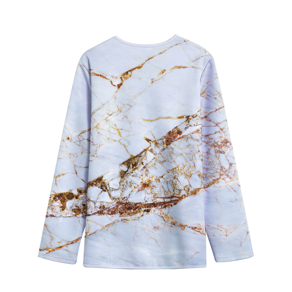 White Gold Grunge Marble Print Long Sleeve Short Coat