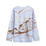 White Gold Grunge Marble Print Long Sleeve Short Coat