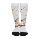 White Gold Grunge Marble Print Long Socks