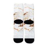 White Gold Grunge Marble Print Long Socks