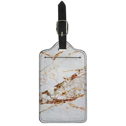 White Gold Grunge Marble Print Luggage Tag