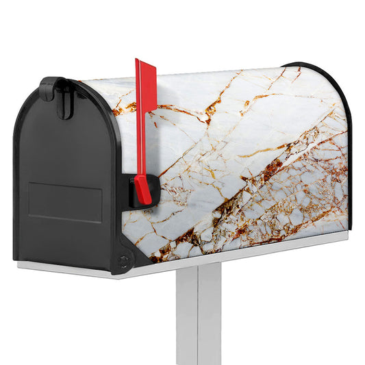 White Gold Grunge Marble Print Mailbox Cover