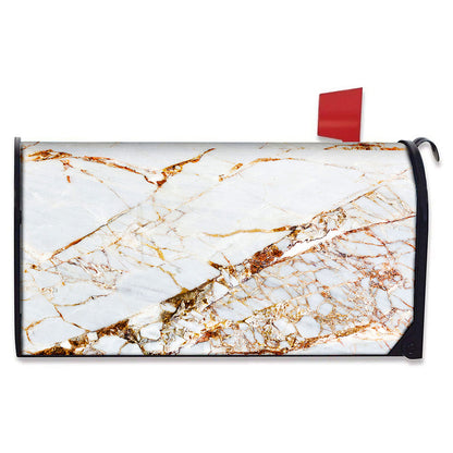 White Gold Grunge Marble Print Mailbox Cover