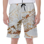 White Gold Grunge Marble Print Men's Beach Shorts