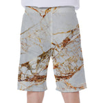 White Gold Grunge Marble Print Men's Beach Shorts
