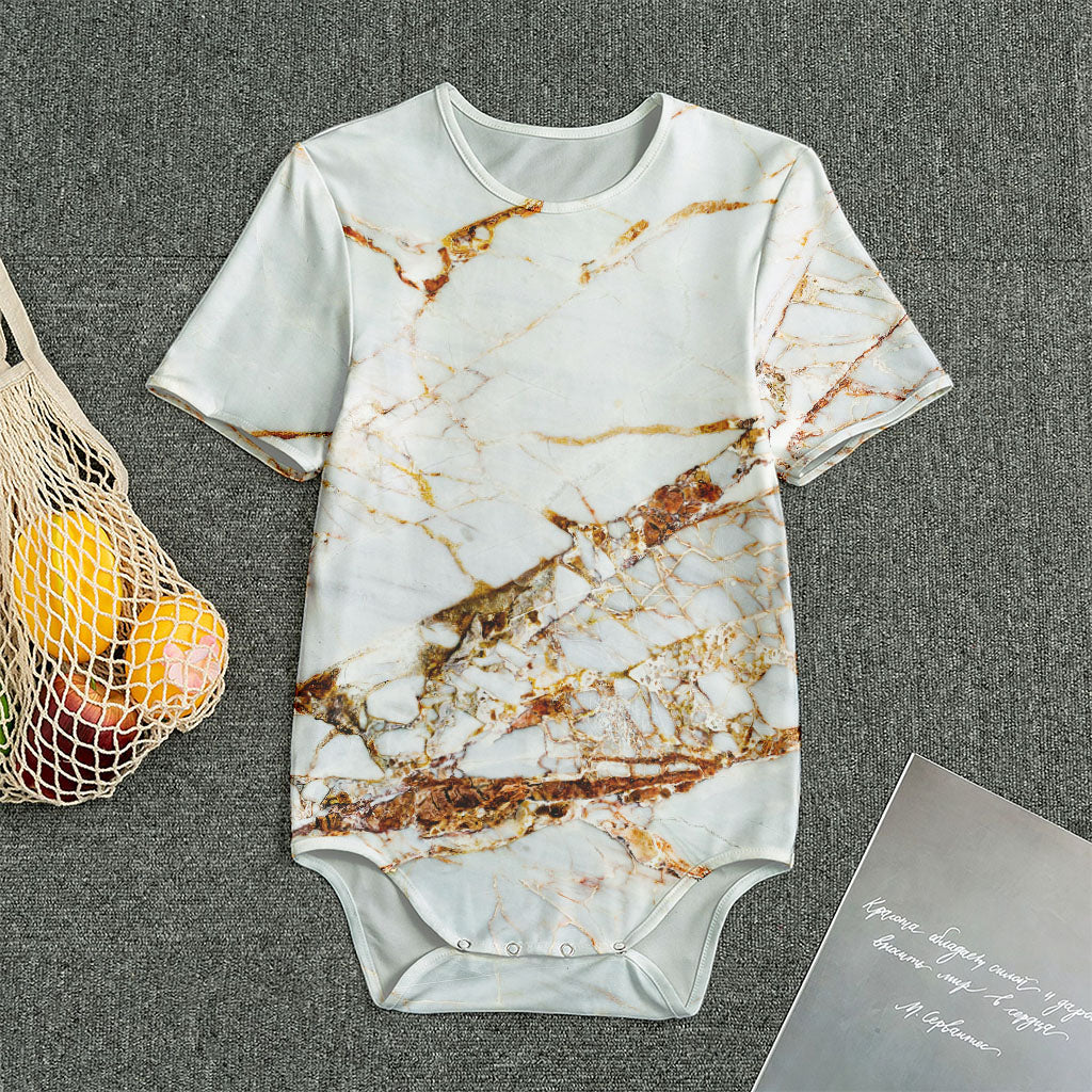 White Gold Grunge Marble Print Men's Bodysuit