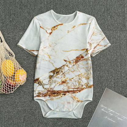 White Gold Grunge Marble Print Men's Bodysuit