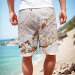 White Gold Grunge Marble Print Men's Cargo Shorts