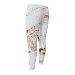 White Gold Grunge Marble Print Men's Compression Pants