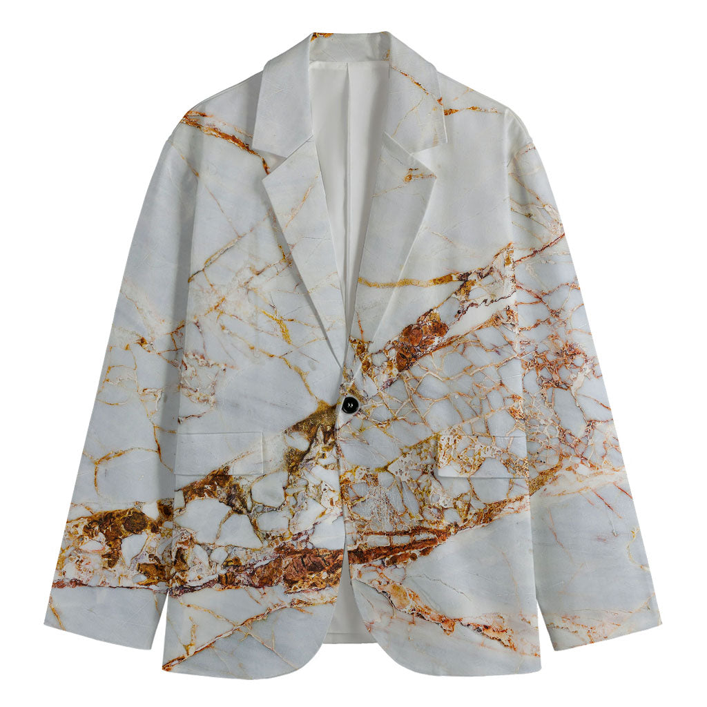 White Gold Grunge Marble Print Men's Cotton Blazer