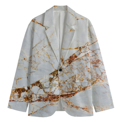 White Gold Grunge Marble Print Men's Cotton Blazer