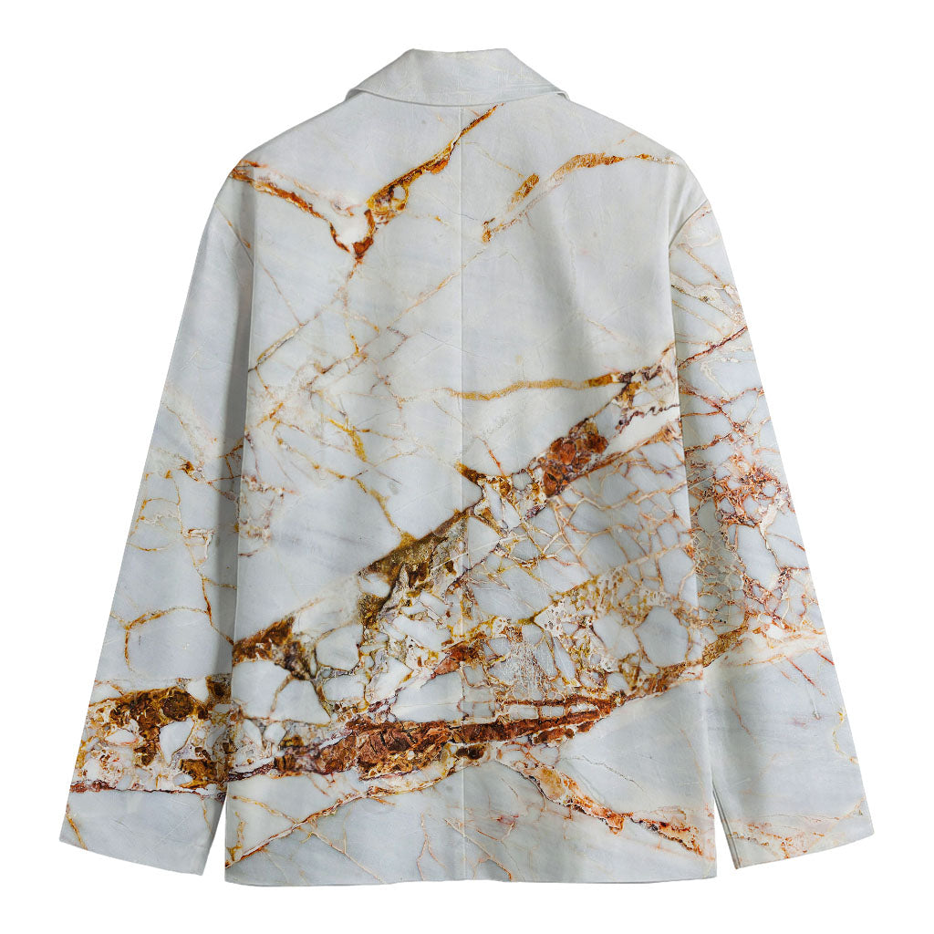 White Gold Grunge Marble Print Men's Cotton Blazer
