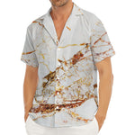 White Gold Grunge Marble Print Men's Deep V-Neck Shirt