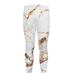 White Gold Grunge Marble Print Men's leggings