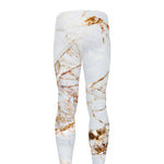 White Gold Grunge Marble Print Men's leggings
