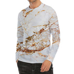 White Gold Grunge Marble Print Men's Long Sleeve Rash Guard